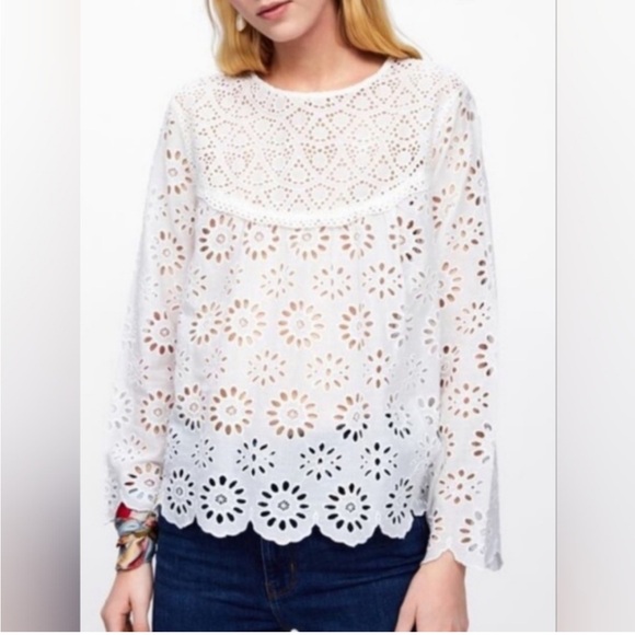 Zara Woman Long Sleeve Eyelet Ruffle Blouse Size Large - Excellent Condition - Picture 1 of 7